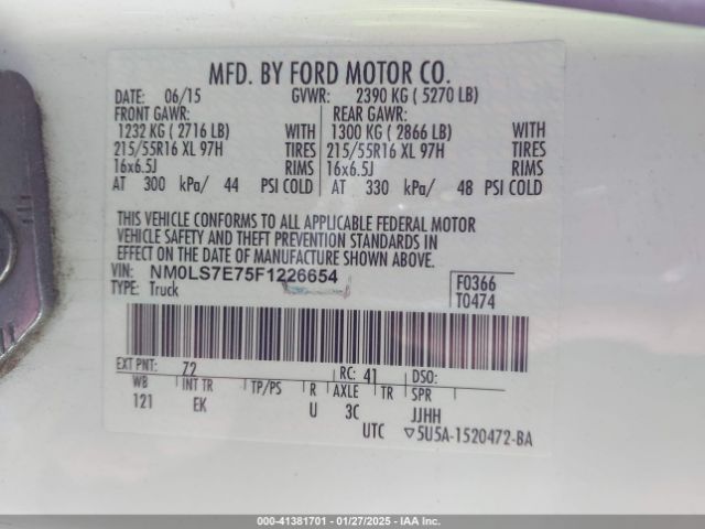 NM0LS7E75F1226654 Ford Transit Connect Xl