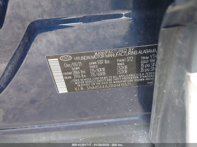 5NMS64AJ1NH415521 Hyundai Santa Fe Sel