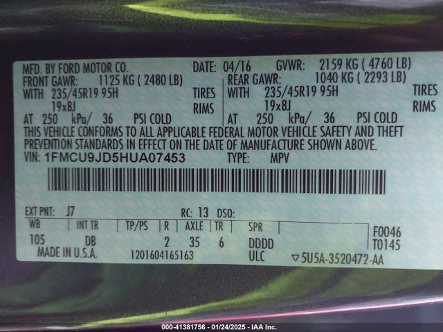 Ford Escape Titanium 2017 1FMCU9JD5HUA07453 Image 9