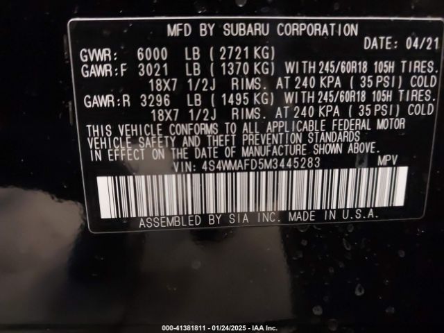 4S4WMAFD5M3445283 Subaru Ascent Premium