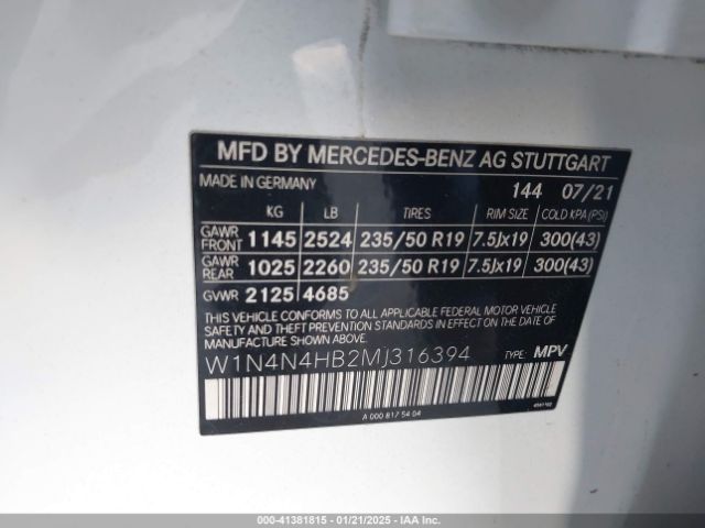 W1N4N4HB2MJ316394 Mercedes-Benz Gla 250 4matic