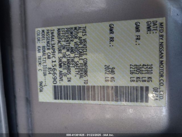 1N4AL3AP9FC156690 Nissan Altima 2.5 Sl