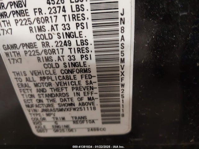JN8AS5MVXFW251118 Nissan Rogue Select S