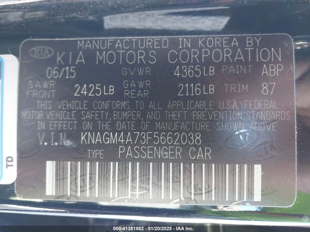 KIA Optima Lx 2015 KNAGM4A73F5662038 Image 9