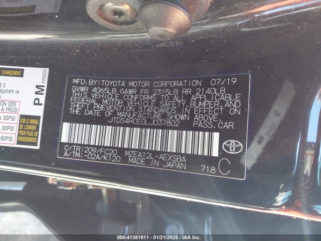 Toyota COROLLA SE 2020 JTDS4RCE0LJ037802 Image 9