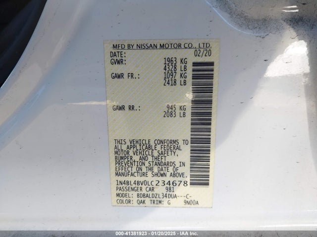 1N4BL4BV0LC234678 Nissan Altima S Fwd