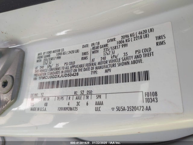 1FMCU0GDXJUD50428 Ford ESCAPE SE