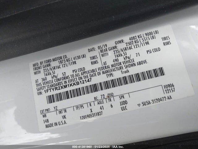 Ford Transit-250 2019 1FTYR2XM1KKB12147 Image 9