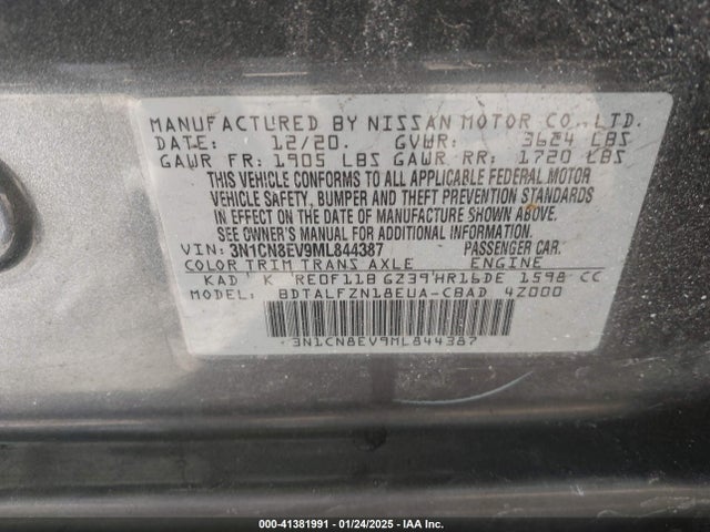 3N1CN8EV9ML844387 Nissan Versa Sv Xtronic Cvt