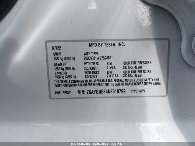 2022 TESLA MODEL Y 7SAYGDEF4NF510799 Photo 8