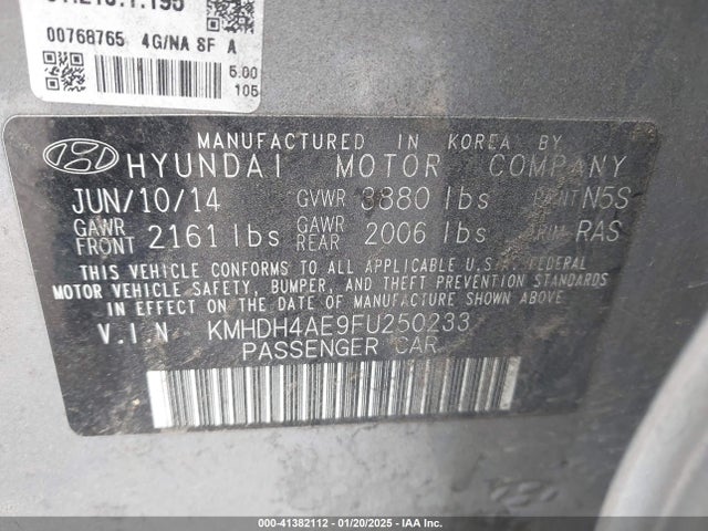 KMHDH4AE9FU250233 Hyundai ELANTRA SE