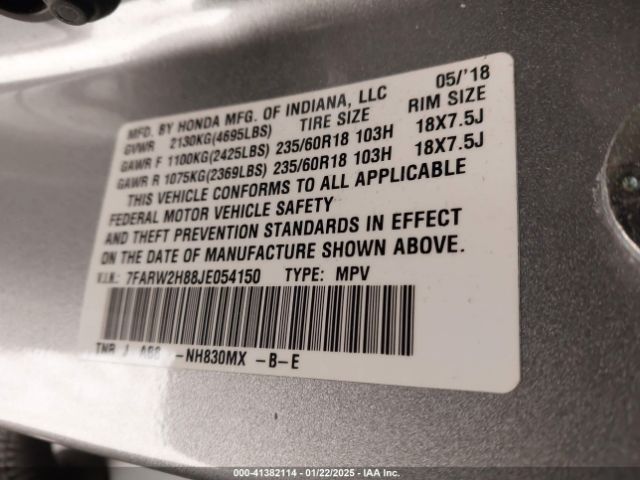 7FARW2H88JE054150 Honda Cr-v Ex-l/ex-l Navi