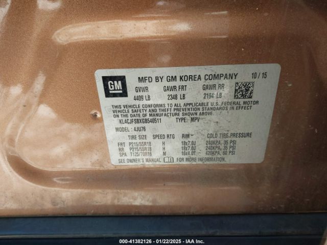 KL4CJFSBXGB540511 Buick Encore Convenience