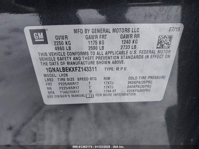 1GNALBEKXFZ143311 Chevrolet EQUINOX 1LT