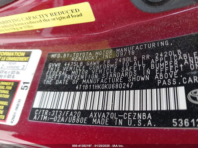 Toyota CAMRY LE 2019 4T1B11HK0KU680247 Image 9