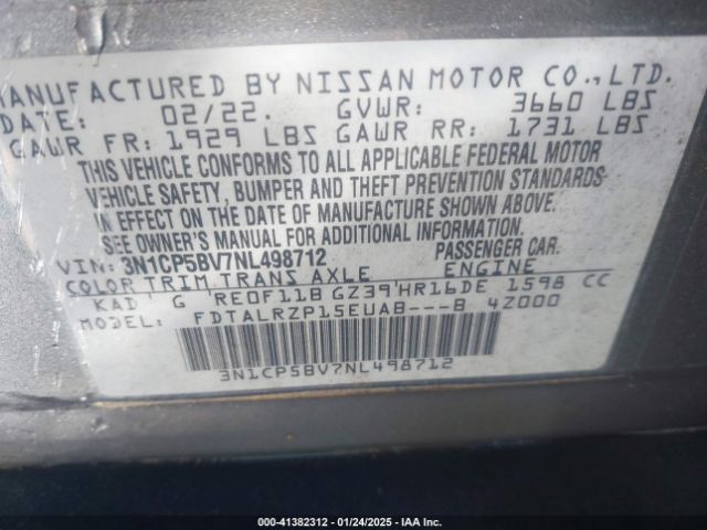 3N1CP5BV7NL498712 Nissan Kicks S Xtronic Cvt