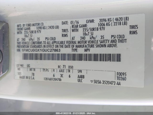 Ford ESCAPE SE 2016 1FMCU0GX1GUC27863 Image 9