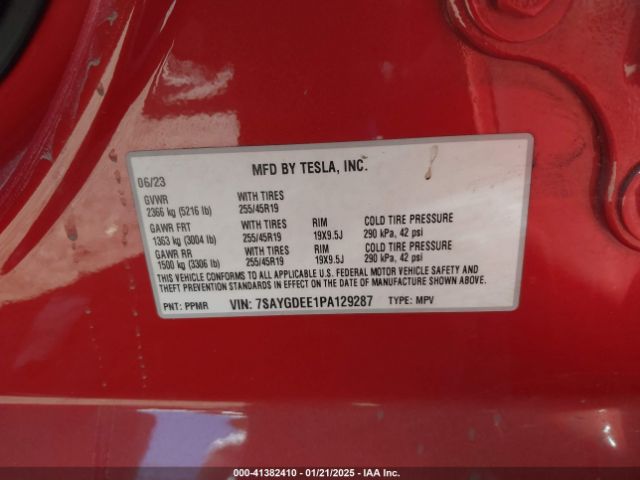 7SAYGDEE1PA129287 Tesla Model Y Awd/long Range Dual Motor All-wheel Drive