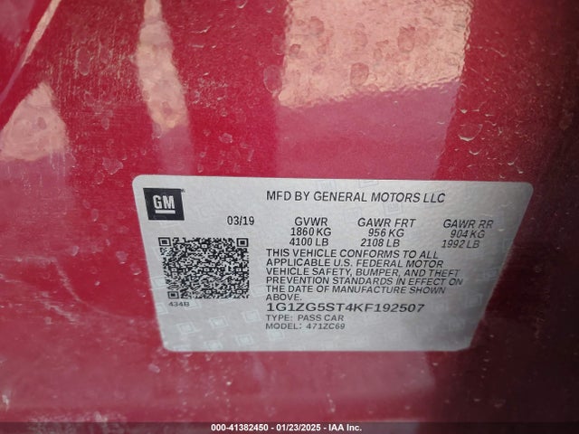 1G1ZG5ST4KF192507 Chevrolet lfv - direct injection, variable valve timing, gen 1