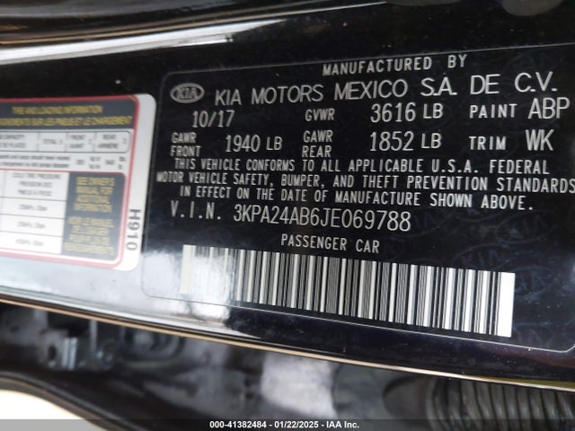 3KPA24AB6JE069788 KIA RIO LX