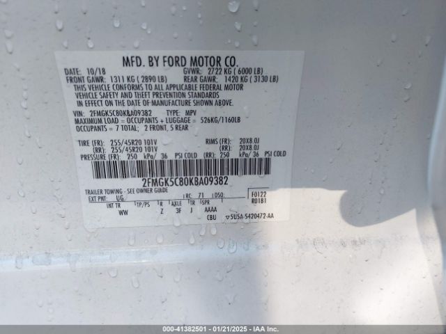 2FMGK5C80KBA09382 Ford FLEX SEL