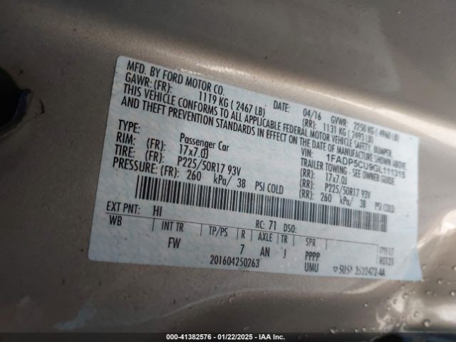 1FADP5CU9GL111315 Ford C-max Energi Sel