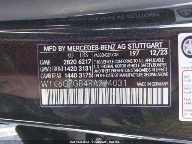 W1K6G7GB4RA274031 Mercedes-Benz S 580 4matic