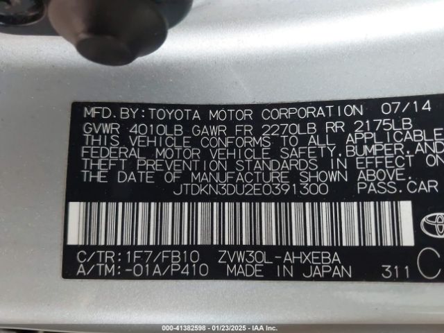 JTDKN3DU2E0391300 Toyota Prius Two