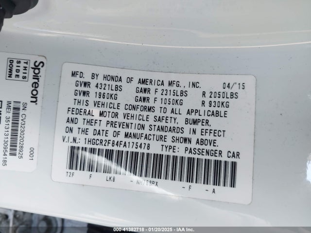 Honda Accord Ex-l 2015 1HGCR2F84FA175478 Image 9