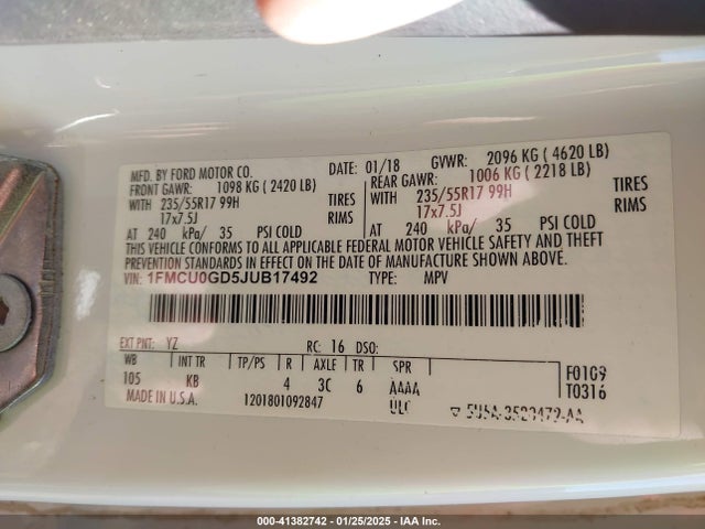 Ford ESCAPE SE 2018 1FMCU0GD5JUB17492 Image 9