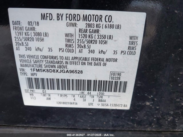 1FM5K8D8XJGA96528 Ford EXPLORER XLT
