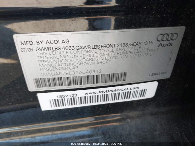 2007 AUDI A4 WAUAF78E37A040912 Photo 8