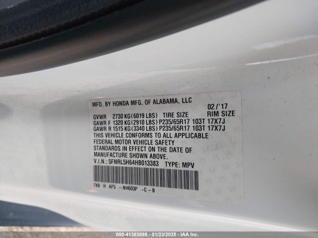 Honda Odyssey Ex-l 2017 5FNRL5H64HB013383 Image 9