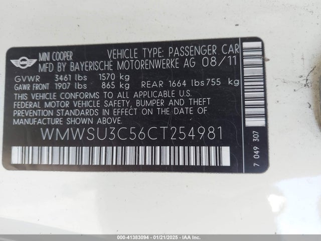 2012 MINI COOPER WMWSU3C56CT254981 Photo 8