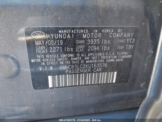 KMHC65LC2KU163576 Hyundai Ioniq Hybrid Blue