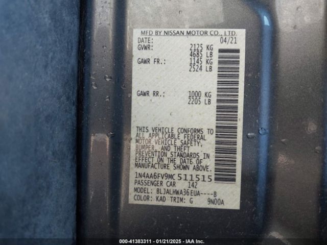 1N4AA6FV9MC511515 Nissan Maxima Platinum Xtronic Cvt