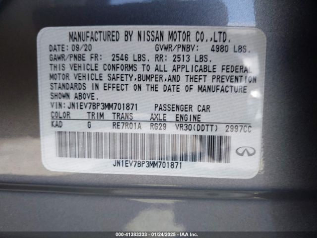 JN1EV7BP3MM701871 Infiniti Q50 LUXE