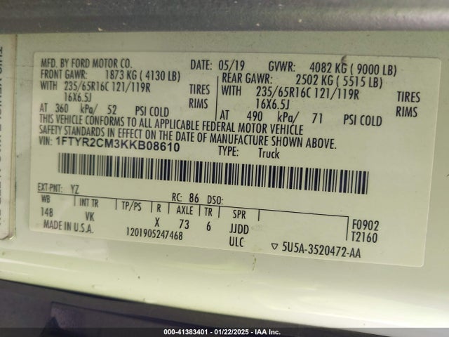 Ford Transit-250 2019 1FTYR2CM3KKB08610 Image 9