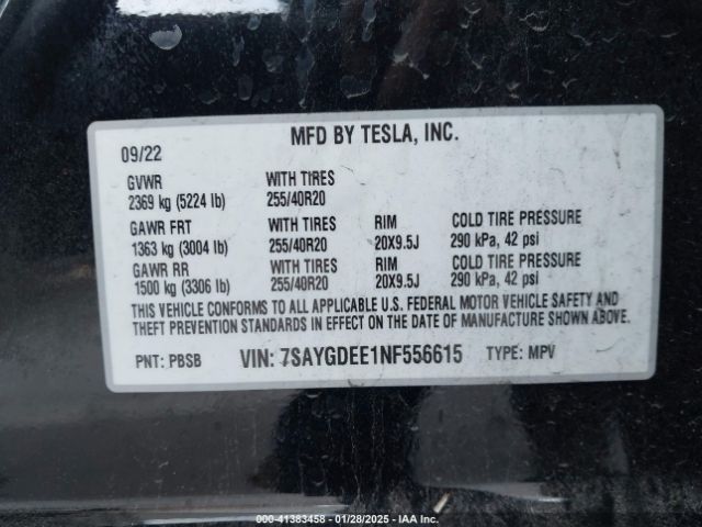7SAYGDEE1NF556615 Tesla Model Y Long Range Dual Motor All-wheel Drive
