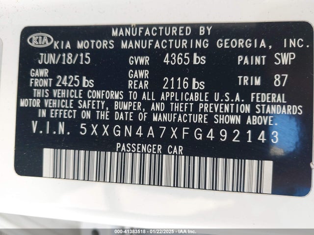 5XXGN4A7XFG492143 KIA OPTIMA EX