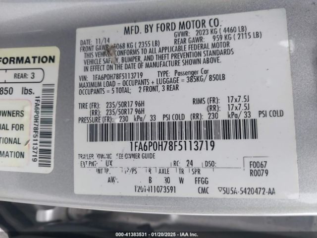 1FA6P0H78F5113719 Ford FUSION SE