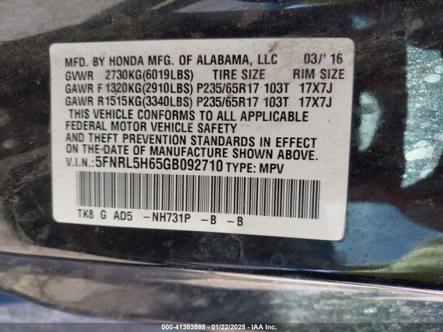 Honda Odyssey Ex-l 2016 5FNRL5H65GB092710 Image 9