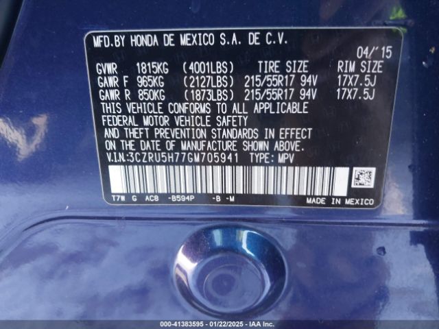3CZRU5H77GM705941 Honda Hr-v Ex-l