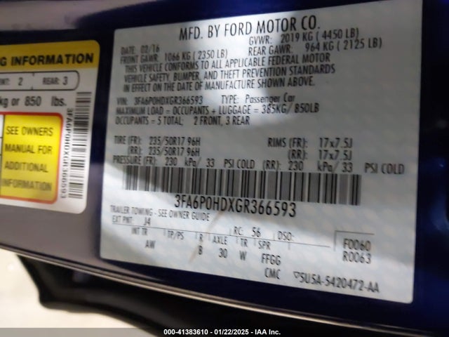 Ford FUSION SE 2016 3FA6P0HDXGR366593 Image 9