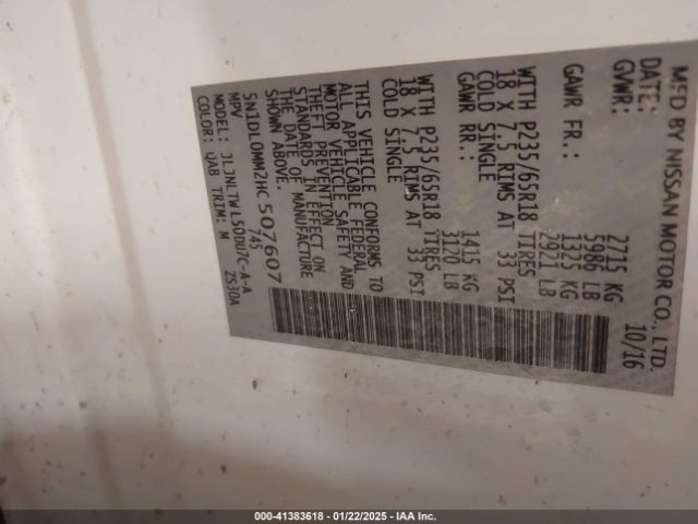 5N1DL0MM2HC507607 Infiniti QX60