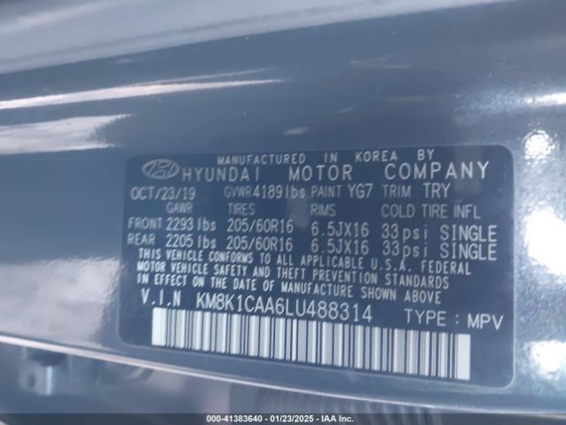 KM8K1CAA6LU488314 Hyundai Kona Se