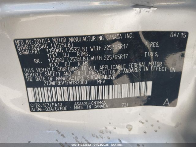 2T3WFREV1FW183060 Toyota Rav4 Xle