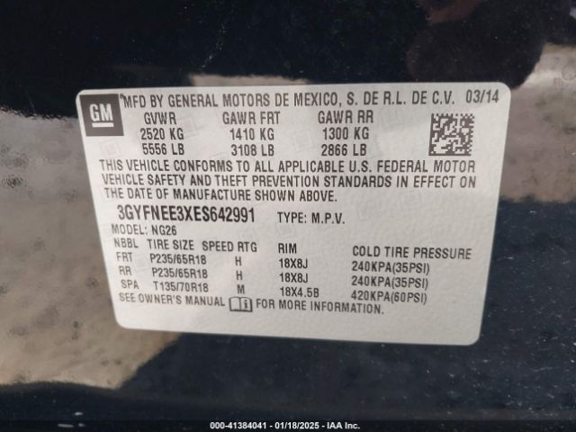 3GYFNEE3XES642991 Cadillac Srx Luxury Collection