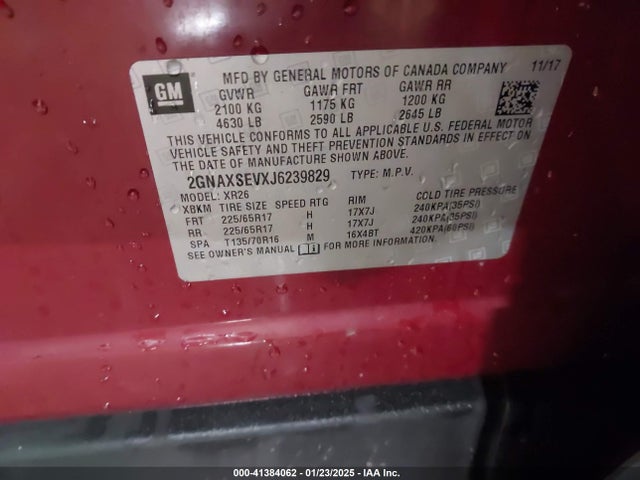 Chevrolet EQUINOX LT 2018 2GNAXSEVXJ6239829 Image 9