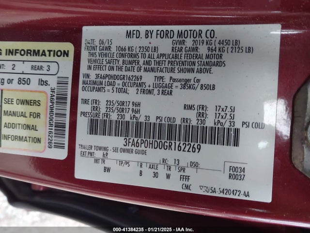 Ford FUSION SE 2016 3FA6P0HD0GR162269 Image 9